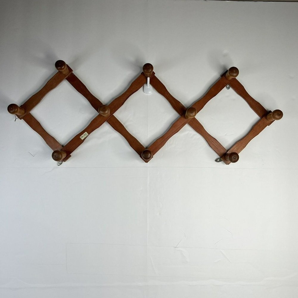 VTG Accordion Wooden Peg Rack Hanger Wall Hook Mug Coat Hat Jewelry Organizer - Picture 3 of 5